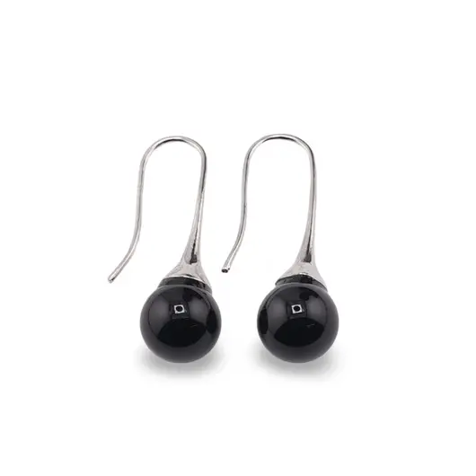 Cercei argintii cu agatatoare, Obsidian sfere 10mm