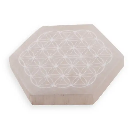 Selenit hexagonal gravat cu Floarea Vietii - 9cm, imagine 2