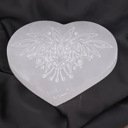 Selenit inima gravata cu floare de lotus - 14cm, imagine 3