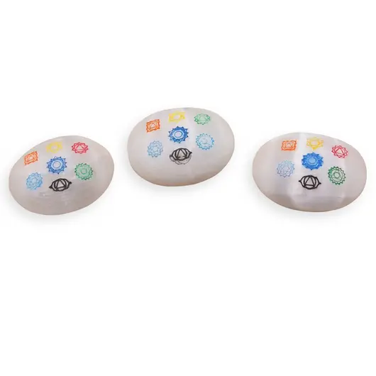 Selenit palmstone gravat cu cele 7 Chakre, 6-7cm, imagine 2