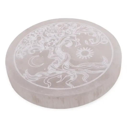 Selenit rotund gravat cu Pomul Vietii - 10cm, imagine 2