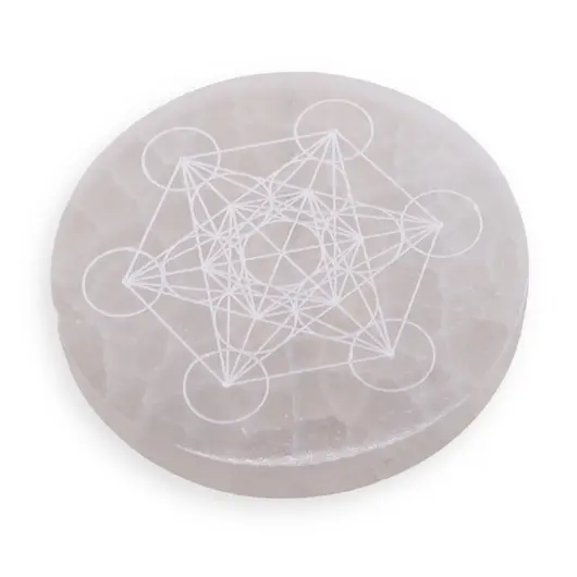 Selenit rotund gravat Cubul lui Metatron - 10cm