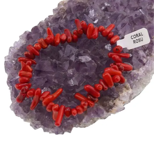 Bratara Coral rosu freeform pe elastic, 6-14mm, imagine 2