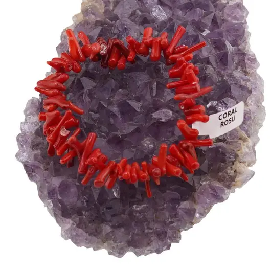 Bratara Coral rosu freeform pe elastic, 8-16mm, imagine 2