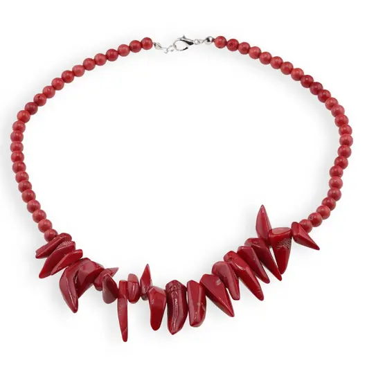 Colier Coral rosu sfere 7mm si freeform 16-30mm