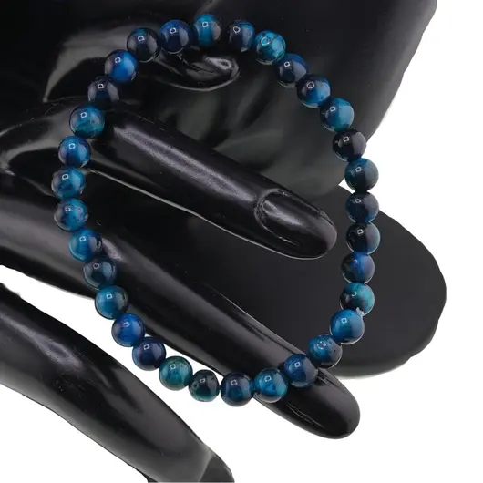 Set cercei, colier si bratara Ochi de tigru bleu sfere, 6mm, imagine 2