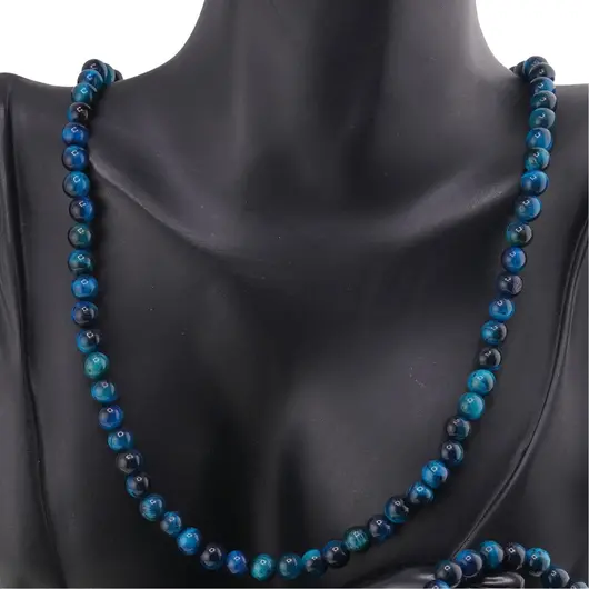 Set cercei, colier si bratara Ochi de tigru bleu sfere, 6mm, imagine 3