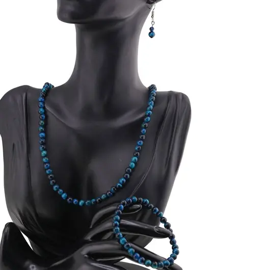Set cercei, colier si bratara Ochi de tigru bleu sfere, 6mm, imagine 5