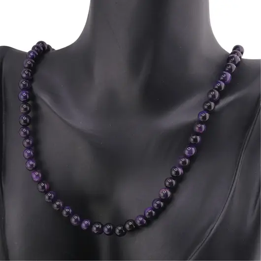 Set cercei, colier si bratara Ochi de tigru mov sfere, 6mm, imagine 3