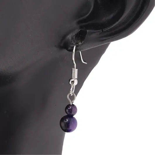 Set cercei, colier si bratara Ochi de tigru mov sfere, 6mm, imagine 4