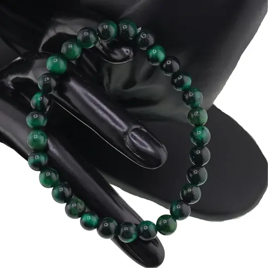 Set cercei, colier si bratara Ochi de tigru verde sfere, 6mm, imagine 2