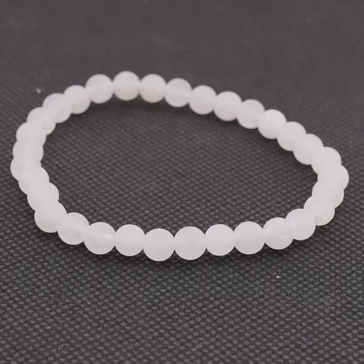 Bratara din Jad Snow 6mm, pe elastic, 19cm, sfere mate