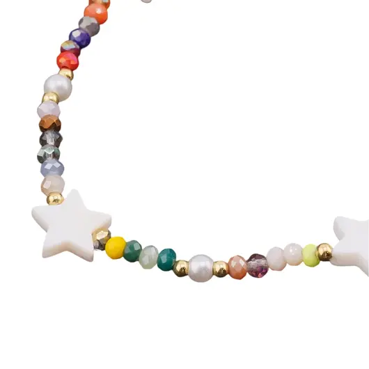 Bratara pe elastic cu cristale colorate si stele din Sidef, 3-10mm, imagine 2