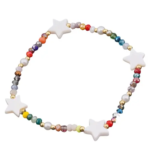 Bratara pe elastic cu cristale colorate si stele din Sidef, 3-10mm