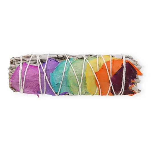 Buchet Salvie Alba cu petale de trandafiri 7 chakre - 12cm (California White Sage), imagine 2