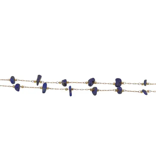 Colier cu Lapis Lazuli chips si inox auriu, 5-8mm, imagine 2