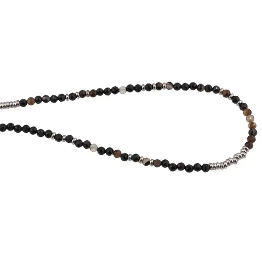 Colier Cuart fumuriu sfere fatetate cu elemente argintii, 3mm, imagine 2