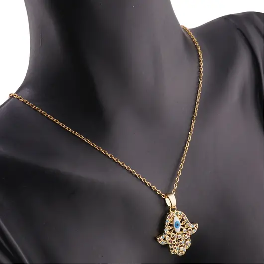 Colier din inox auriu, model Hamsa, imagine 3