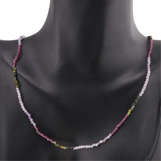 Colier Kunzit, Jad si Granat rhodolit sfere fatetate, 2mm, imagine 2