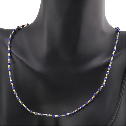 Colier Lapis Lazuli A+ discuri fatetate cu elemente aurii, 3mm, imagine 2