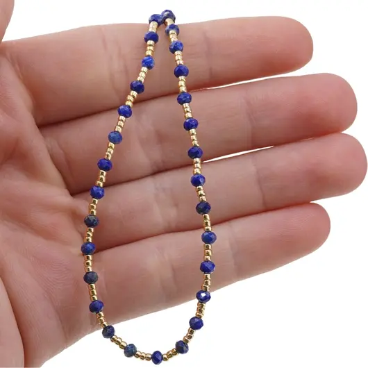 Colier Lapis Lazuli A+ discuri fatetate cu elemente aurii, 3mm, imagine 3