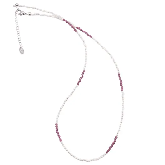 Colier perle si Granat rhodolit sfere fatetate, 2mm