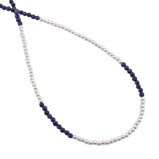 Colier perle si Lapis Lazuli sfere fatetate, 2mm, imagine 2