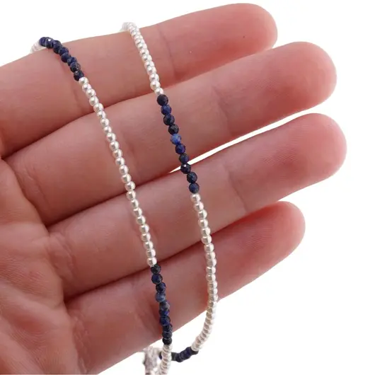 Colier perle si Lapis Lazuli sfere fatetate, 2mm, imagine 4
