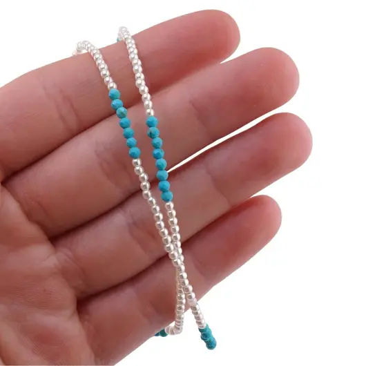 Colier perle si Turcoaz sfere fatetate, 2mm, imagine 4