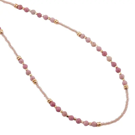 Colier Rodonit roz sfere fatetate 3mm si Hematit auriu 2mm, imagine 2