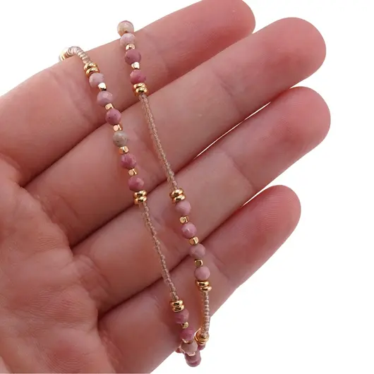 Colier Rodonit roz sfere fatetate 3mm si Hematit auriu 2mm, imagine 4