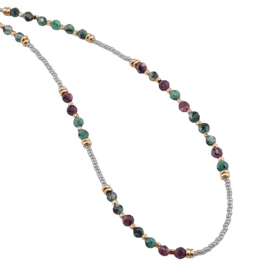 Colier Rubin in zoisit sfere fatetate 3mm si Hematit auriu 2mm, imagine 2