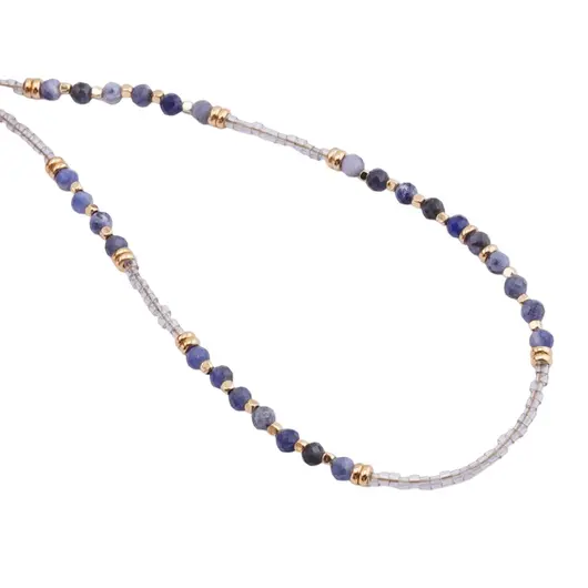 Colier Sodalit sfere fatetate 3mm si Hematit auriu 2mm, imagine 2