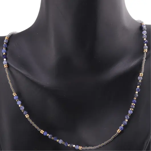 Colier Sodalit sfere fatetate 3mm si Hematit auriu 2mm, imagine 3