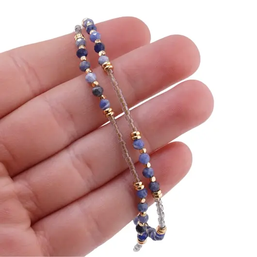 Colier Sodalit sfere fatetate 3mm si Hematit auriu 2mm, imagine 4