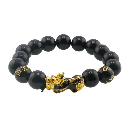 Bratara Feng Shui pe elastic cu Pi Yao, mantre si onix 12mm