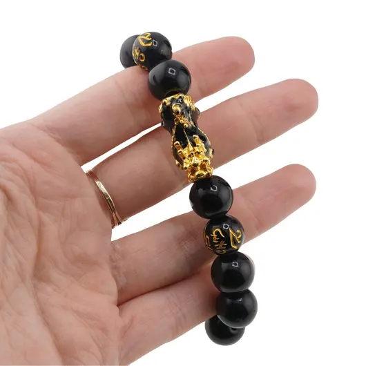 Bratara Feng Shui pe elastic cu Pi Yao, mantre si onix 12mm, imagine 4