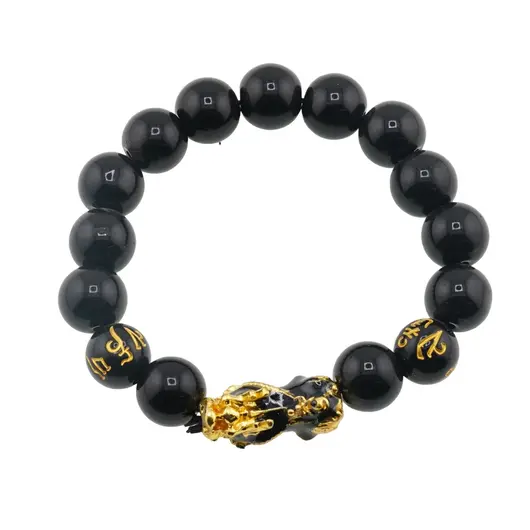 Bratara Feng Shui pe elastic cu Pi Yao, mantre si onix 12mm, imagine 2