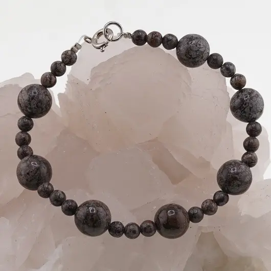 Bratara Obsidian fulg de nea maro sfere, 4-10mm, imagine 2