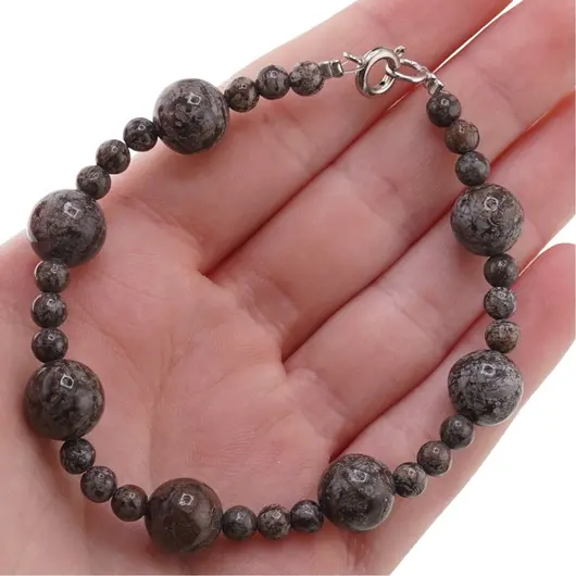 Bratara Obsidian fulg de nea maro sfere, 4-10mm, imagine 3