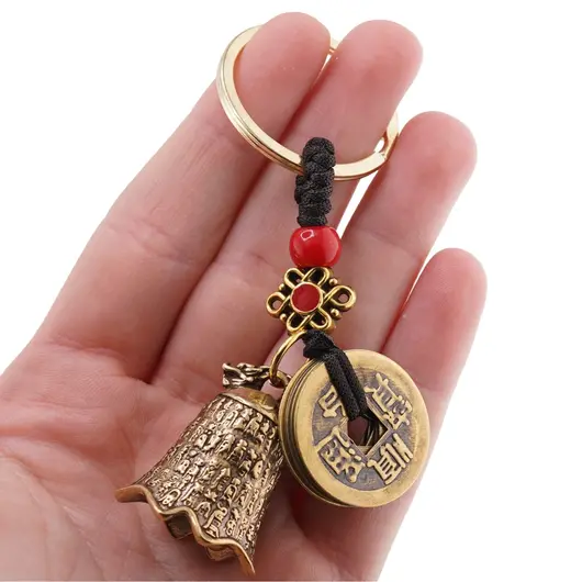 Breloc Feng Shui Amuleta cu nod mistic si clopot cu dragon, 9cm, imagine 2