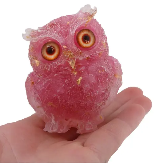 Bufnita din rasina cu spartura Cuart roz si foita de aur, 6cm, imagine 6