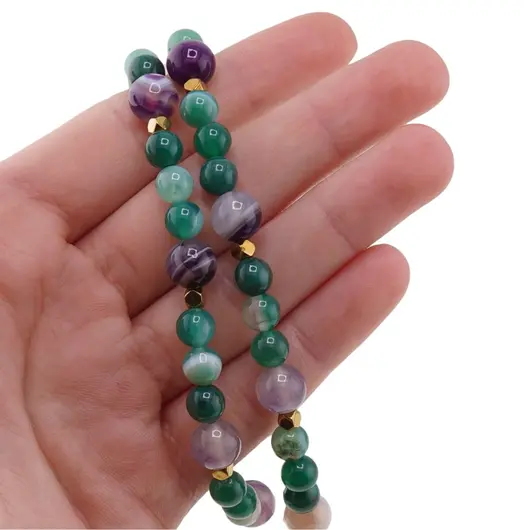 Colier Agat verde si mov sfere cu elemente din Hematit auriu, 3-8mm, imagine 4