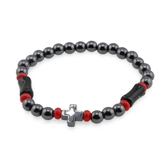Bratara pe elastic Hematit sfere 6mm si cruce, imagine 2