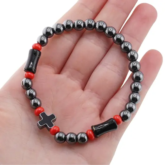 Bratara pe elastic Hematit sfere 6mm si cruce, imagine 3