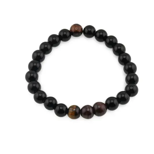 Bratara pe elastic Obsidian, Ochi de tigru si Ochi de taur, 8mm