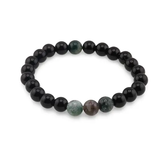 Bratara pe elastic Obsidian si Agat indian, 8mm, imagine 2