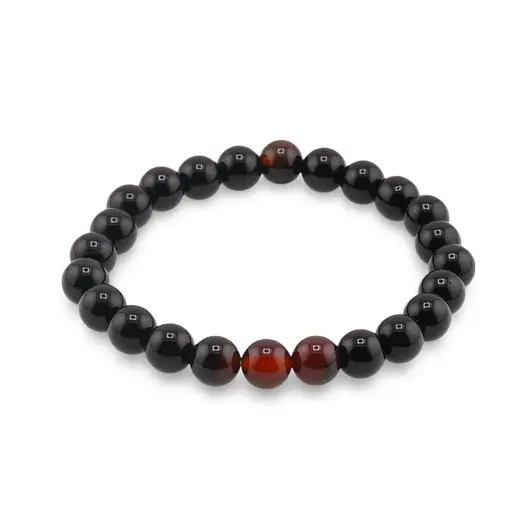 Bratara pe elastic Obsidian si Agat portocaliu, 8mm, imagine 2