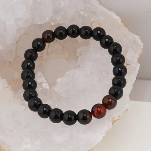 Bratara pe elastic Obsidian si Agat portocaliu, 8mm, imagine 3