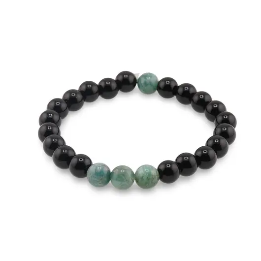 Bratara pe elastic Obsidian si Amazonit, 8mm, imagine 2